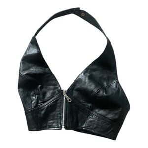Vintage Real Leather Halter Crop Top